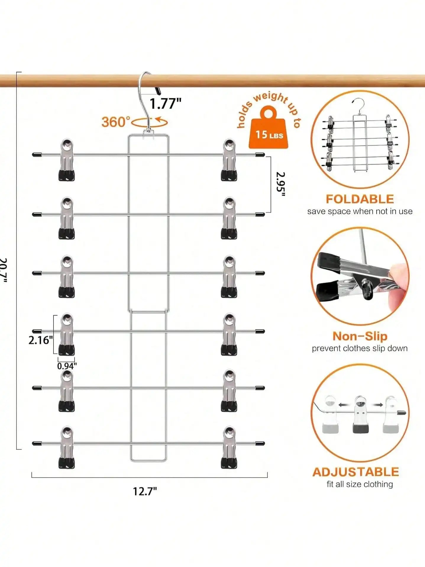 6-Tier Space-Saving Hanger Organizer for Pants, Jeans & Scarves