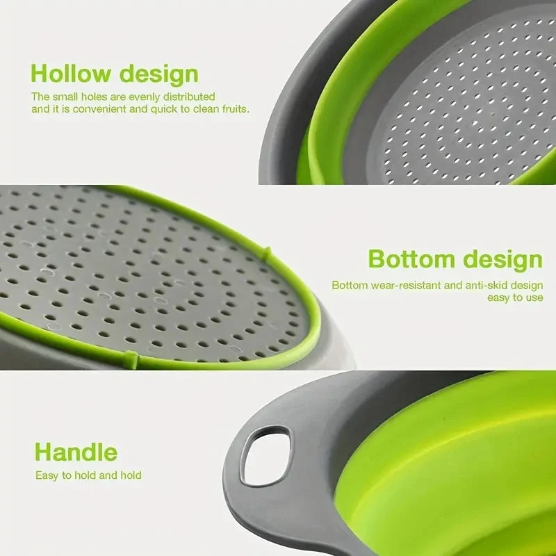 Collapsible Silicone Colander with Handle for Fruit, Vegetable & Kitchen Food Washing