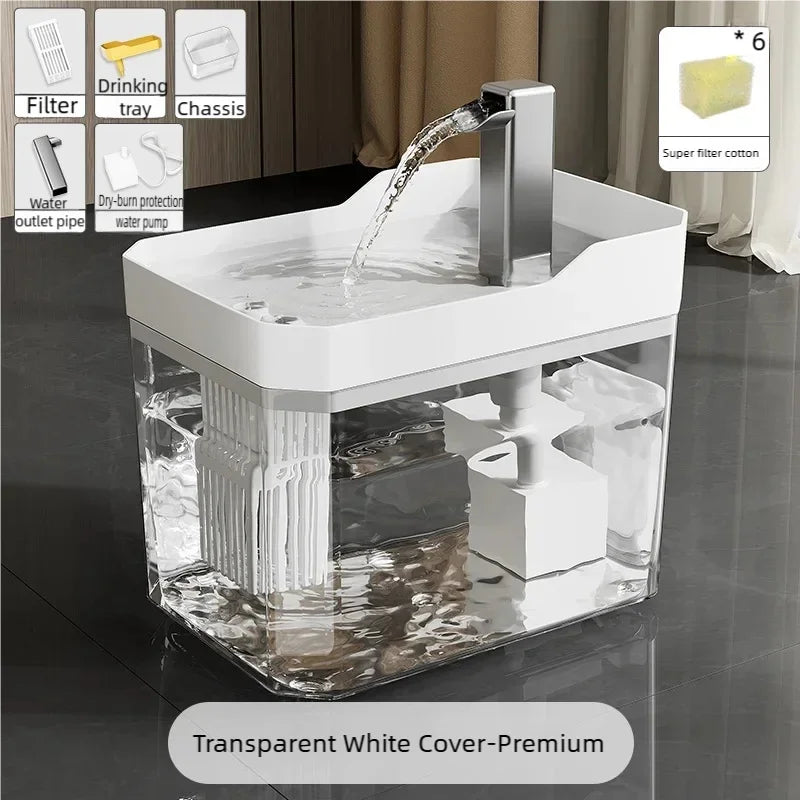 Fuente de agua para gatos de 1.5 L, dispensador de agua transparente para mascotas, filtro circulante ultra silencioso, apagado automático, fuente de agua para mascotas