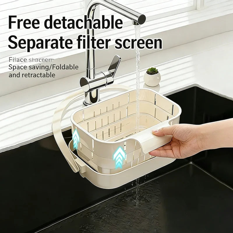 Colador de fregadero plegable y expandible colgante, cesta de filtro para residuos de alimentos y frutas, colador de fregadero ahorrador de espacio para cocina doméstica