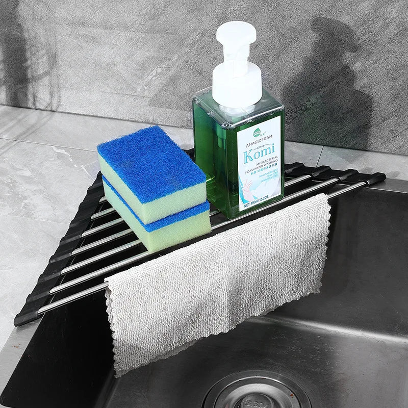 Foldable Triangle Roll-Up Dish Drying Rack for Kitchen Sink