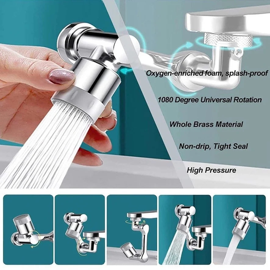 Cabezal Rociador de Grifo Extensible Rotatorio 1080° Boquilla de Grifo de Agua Adaptador Extensor de Grifo de Baño Universal Aireador 2 Modos de Pulverización