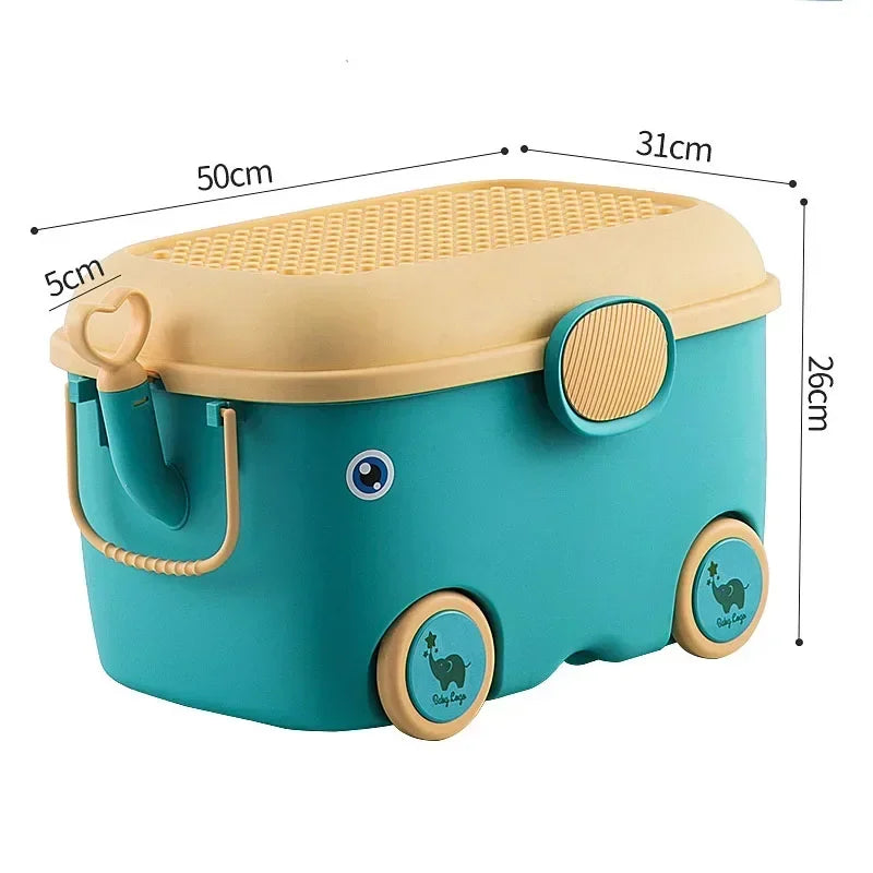 Kids Toy Storage Box with Wheels – Large Dustproof Organizer Bin for Toys, Clothes, Books & Building Blocks