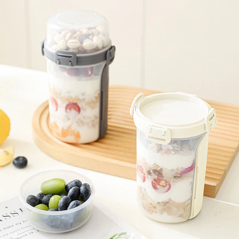 Portable Salad Cup with Fork & Spoon – Double Layer Fresh Keeping Meal Container for Salads, Fruits, Snacks & Yogurt
