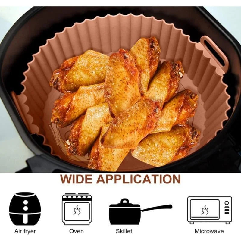 Reusable Silicone Air Fryer Pot with Handles – Non-Stick Food-Grade Liner
