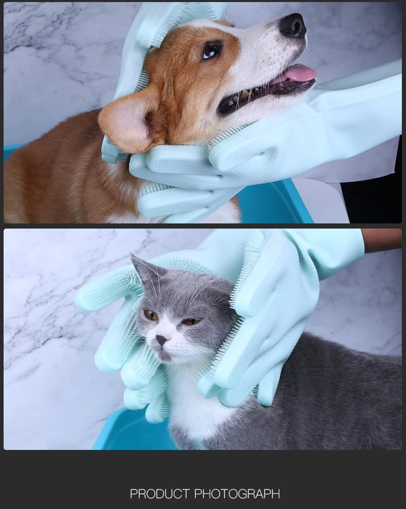 Guantes de Aseo para Mascotas Perro Gato Baño Limpieza Guante Cepillo Champú Limpieza Suave Silicona Removedor de Pelo Guante Protección de la Piel de la Mano