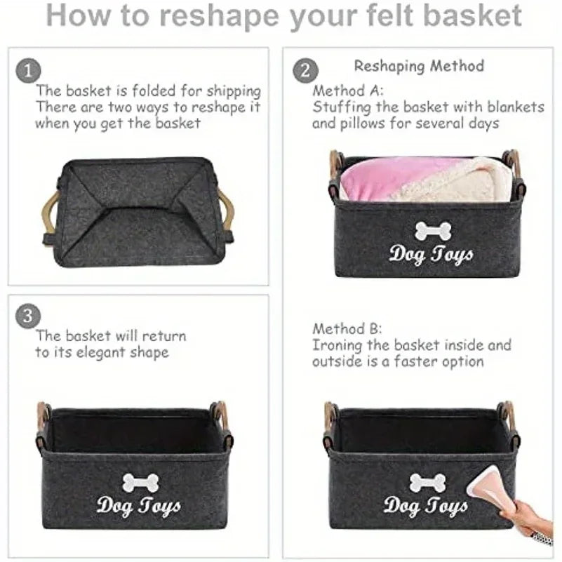 Felt Pet Toy Storage Basket – Soft Storage Bin for Dog Toys, Cat Toys, Accessories & Pet Supplies