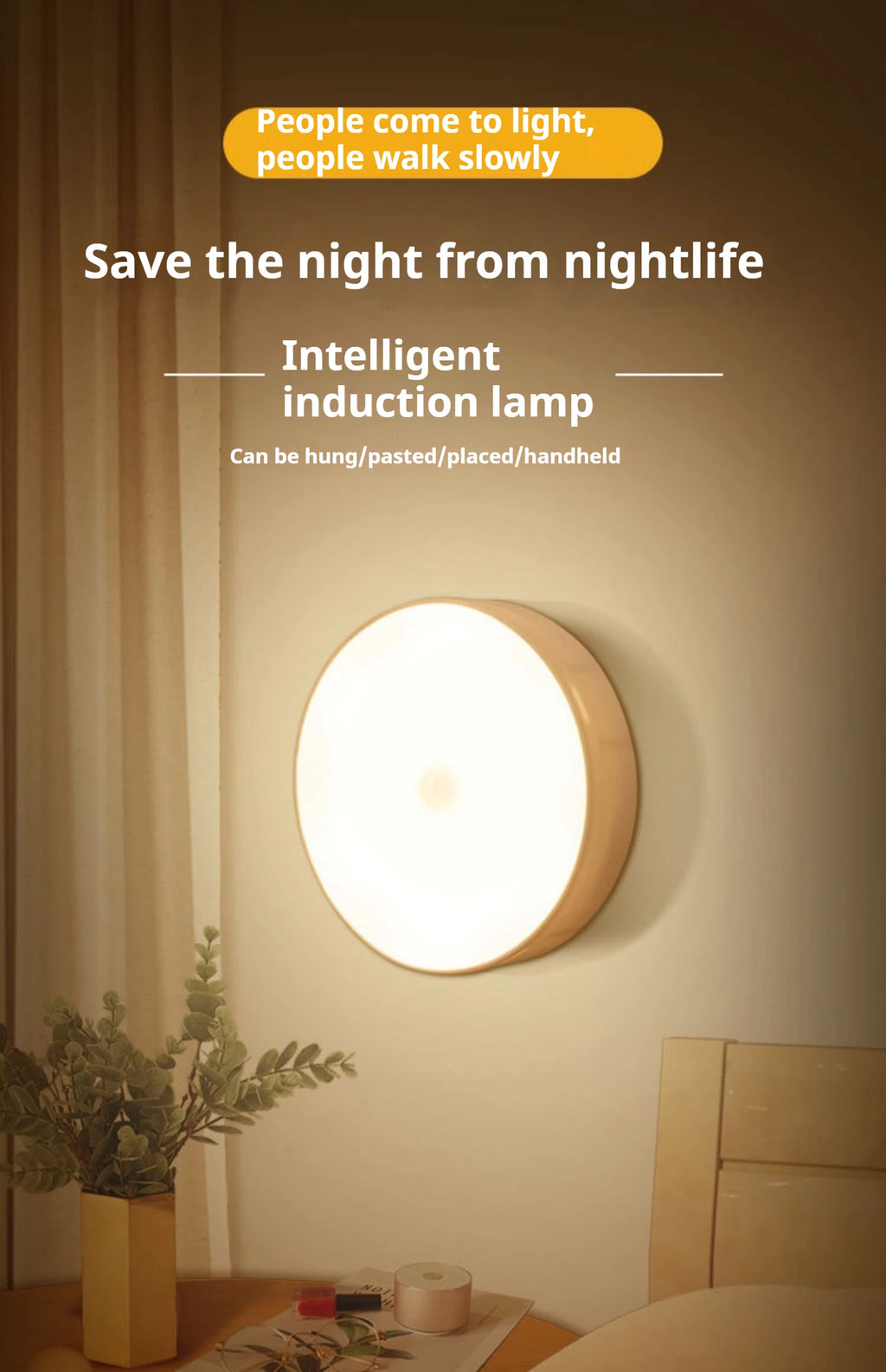 1 Luz nocturna con sensor de movimiento - Lámpara detectora LED inalámbrica para dormitorio, escalera, armario y decoración de habitaciones