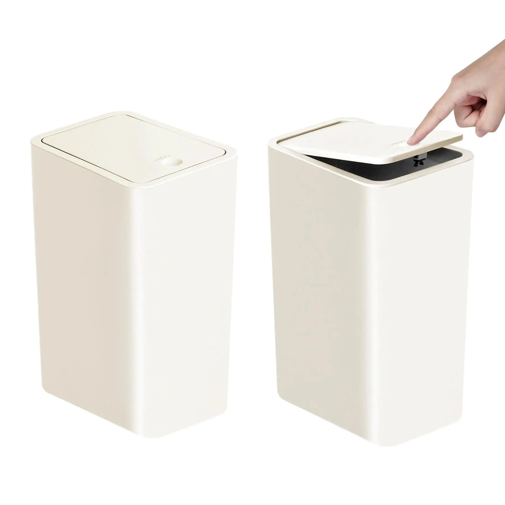 10L Bathroom Trash Can with Press Top Lid for Bedroom, Office & Small Spaces