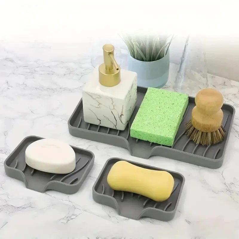 Silicone Sink Organizer Tray with Drain – Soap, Sponge & Brush Holder