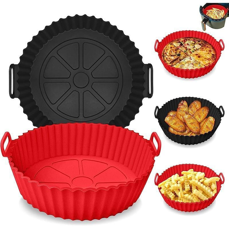 Reusable Silicone Air Fryer Pot with Handles – Non-Stick Food-Grade Liner