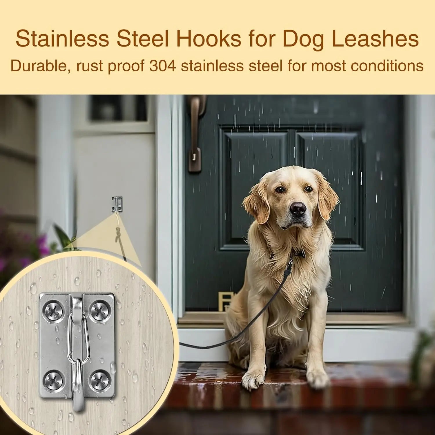 Heavy-Duty Stainless Steel Dog Leash Wall Mount – Secure Pet Tie-Out Hook for Indoor & Outdoor Use