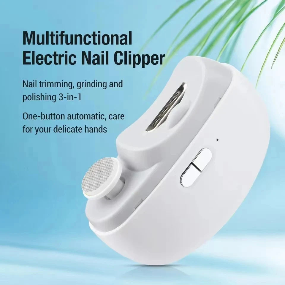 2-in-1 Electric Nail Clipper & Polisher – USB Rechargeable Automatic Nail Grinder with LED Light for Manicure & Nail Care