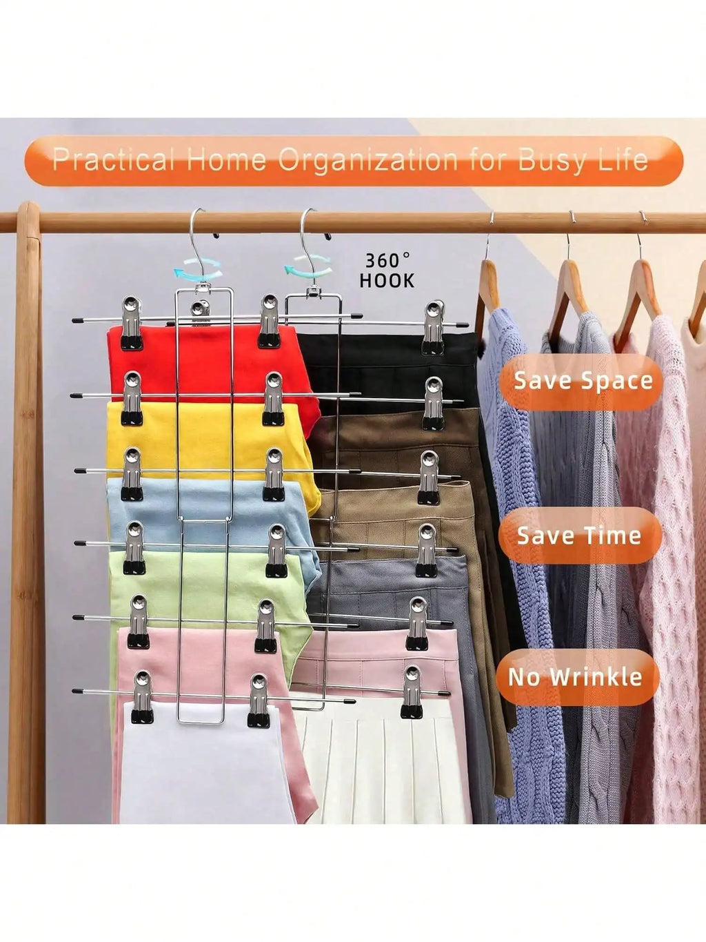 6-Tier Space-Saving Hanger Organizer for Pants, Jeans & Scarves