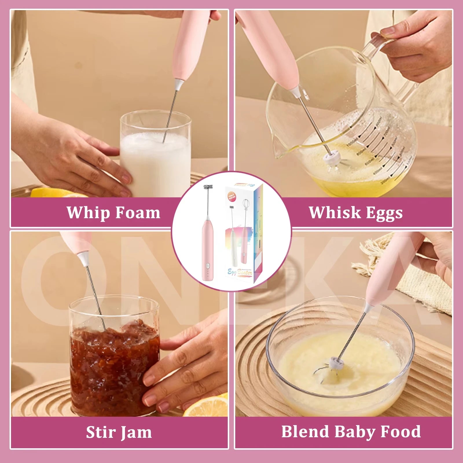 Espumador de Leche Eléctrico, Batidor de Huevos, Mezclador de Café y Leche Portátil Recargable de Doble Varilla de 3 Velocidades, Herramienta de Repostería, Espumador de Crema