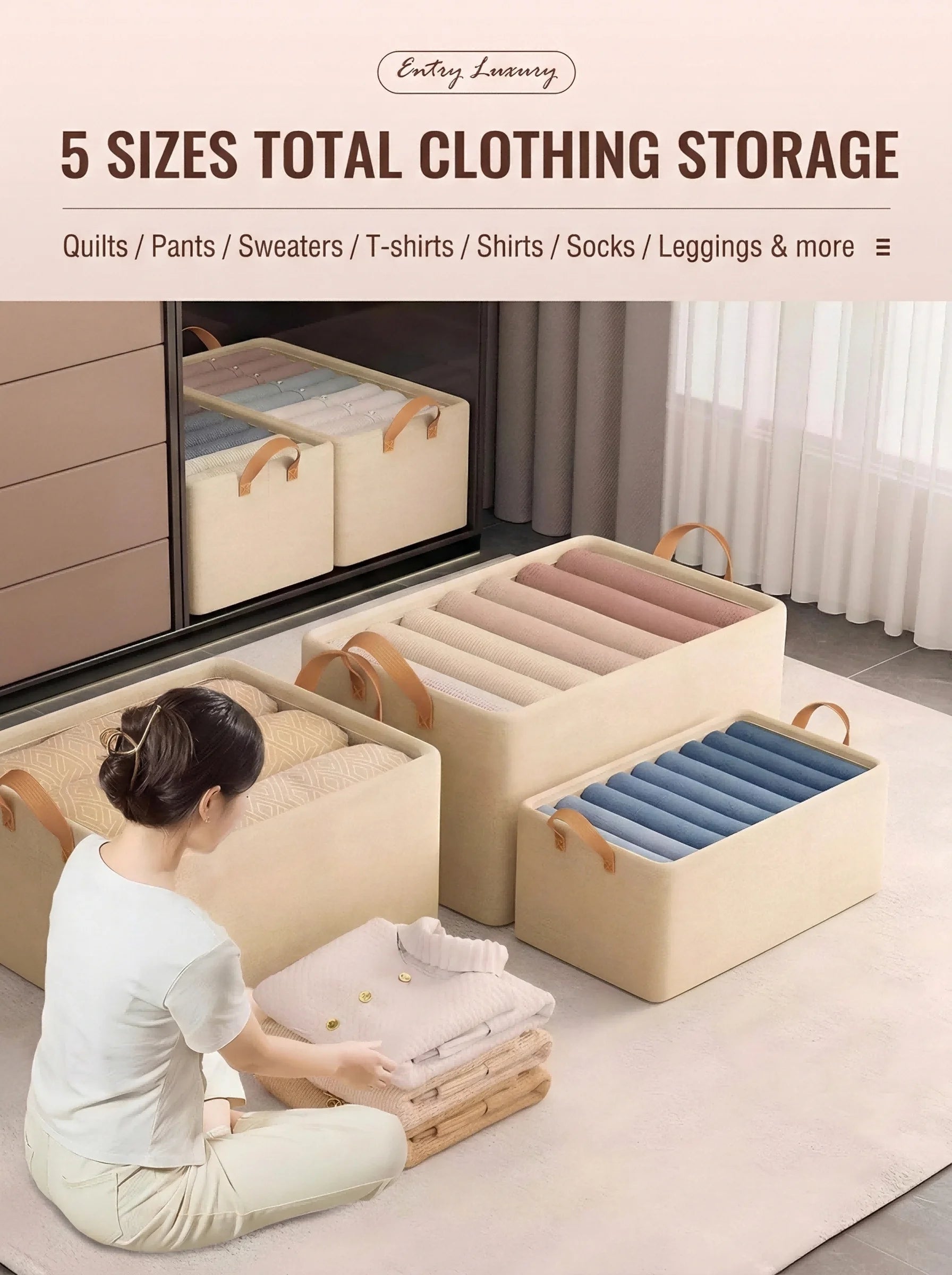 Caja Organizadora de Tela Plegable para el Hogar, Organizador de Armario para Ropa y Pantalones, Solución de Almacenamiento por Capas