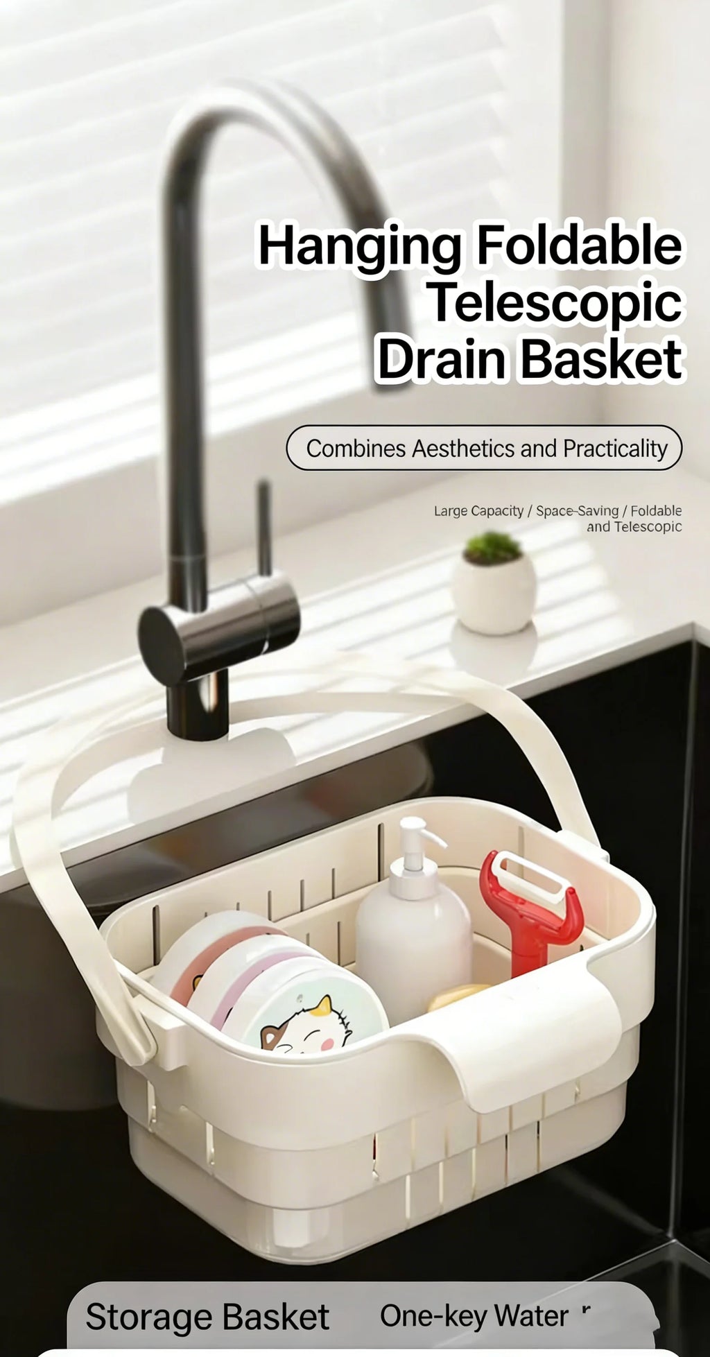 Colador de fregadero plegable y expandible colgante, cesta de filtro para residuos de alimentos y frutas, colador de fregadero ahorrador de espacio para cocina doméstica
