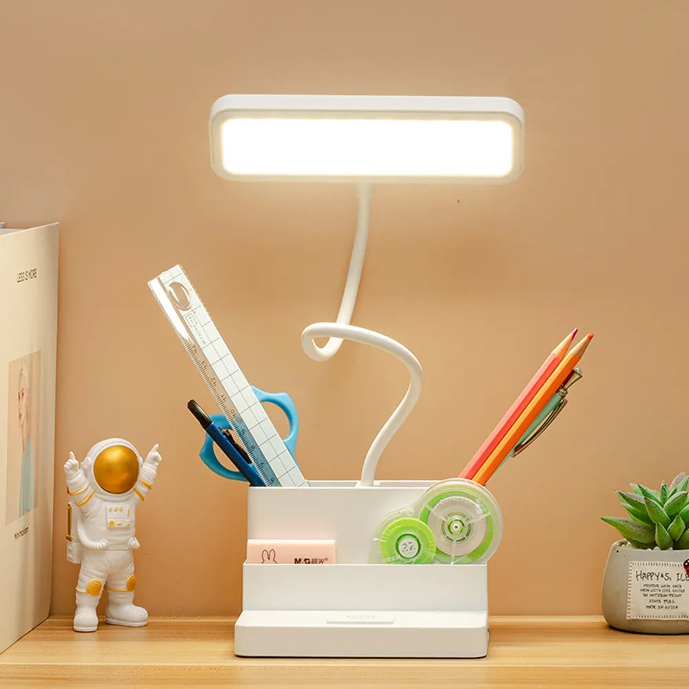 Rechargeable LED Desk Lamp with Pen Holder, Phone Stand & USB Charging