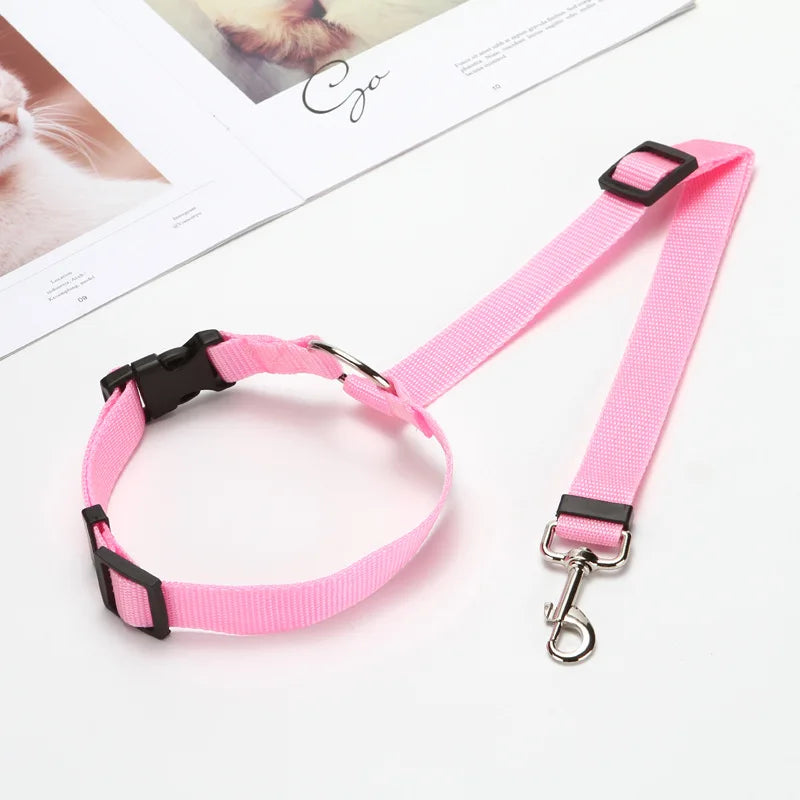 Cinturón de seguridad dos en uno de color sólido para mascotas, correa de nailon, cinturón de seguridad para asiento trasero, arnés ajustable para perros, collar, accesorios para mascotas