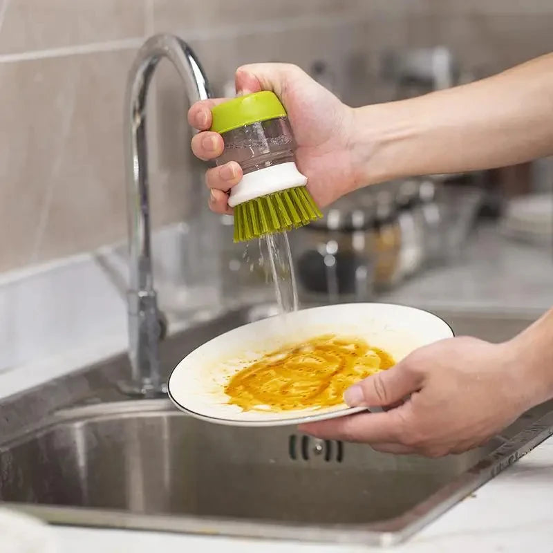 Soap Dispensing Dish Brush with Replaceable Head & Storage Stand