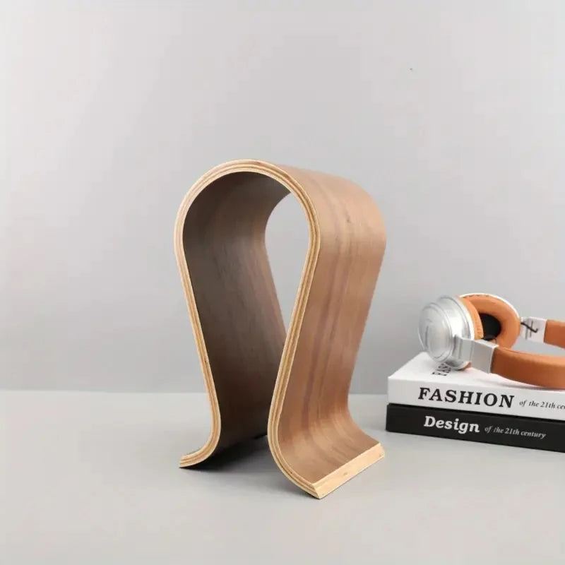 U-Shaped Wooden Headphone Stand – Premium Walnut Desktop Display Holder for All Headphones