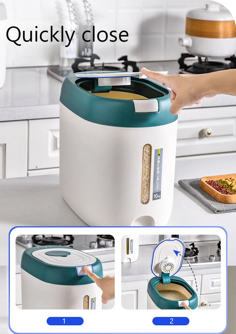 XIAOGUI Dispensador de Arroz de 5KG/10KG Organizador de Cocina y Contenedor de Almacenamiento Caja Doméstica Tarro de Cereal Botes de Cocina Almacenaje Alimentos