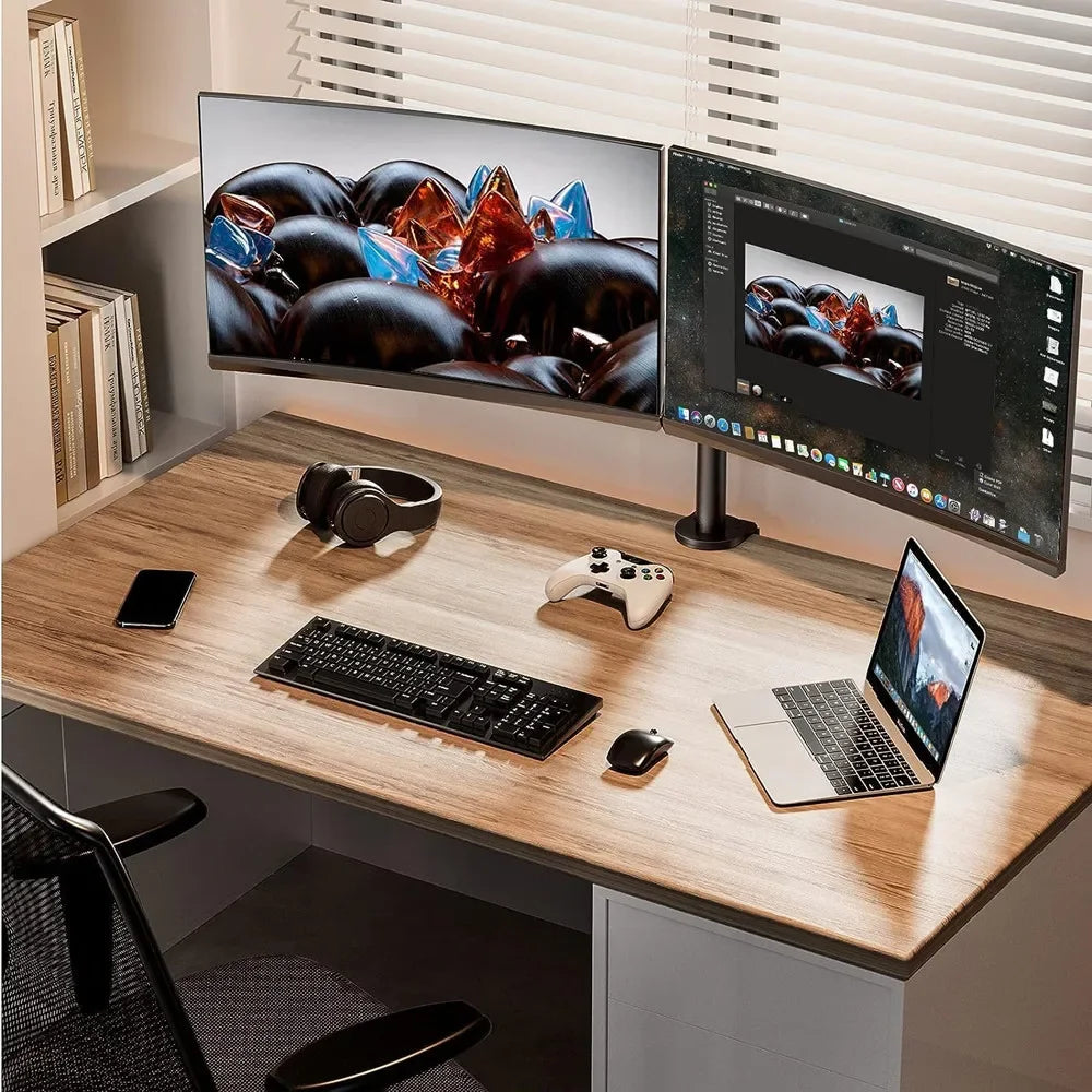 Dual Monitor Stand for 27 Inch Screens with Adjustable Height, Tilt & 360° Rotation