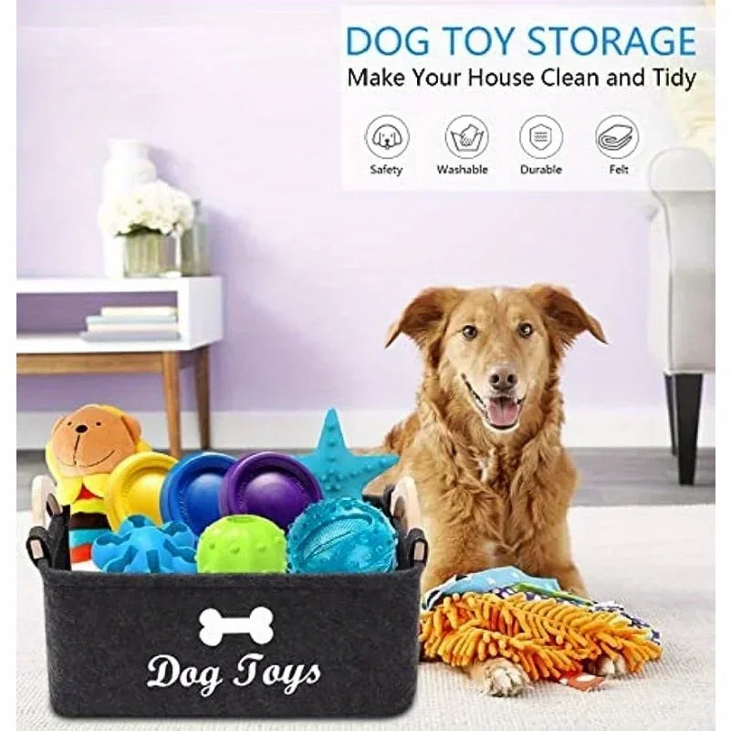 Felt Pet Toy Storage Basket – Soft Storage Bin for Dog Toys, Cat Toys, Accessories & Pet Supplies