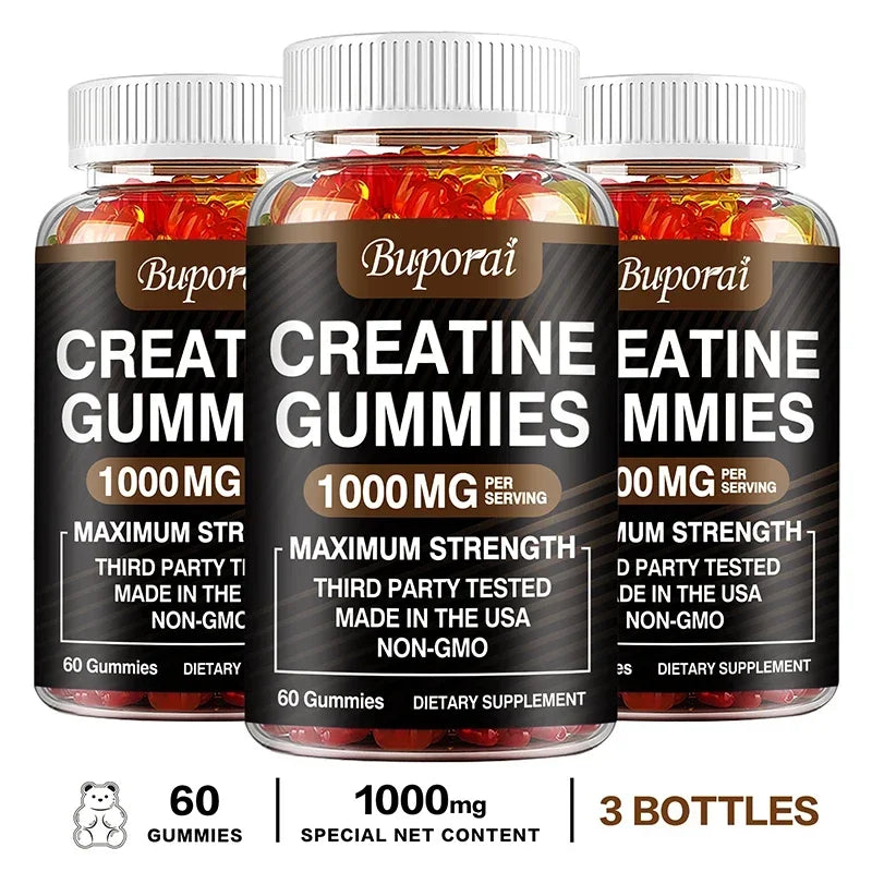 Creatine Monohydrate Gummies for Adults – Strawberry Flavor Supplement for Muscle Strength, Athletic Performance & Workout Support