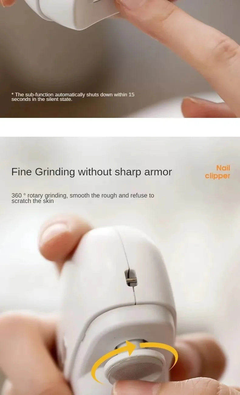 2-in-1 Electric Nail Clipper & Polisher – USB Rechargeable Automatic Nail Grinder with LED Light for Manicure & Nail Care