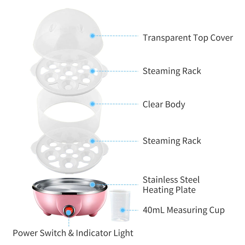 Double Layer Electric Egg Cooker – 14 Egg Automatic Egg Boiler & Food Steamer with Auto Shut-Off and Measuring Cup