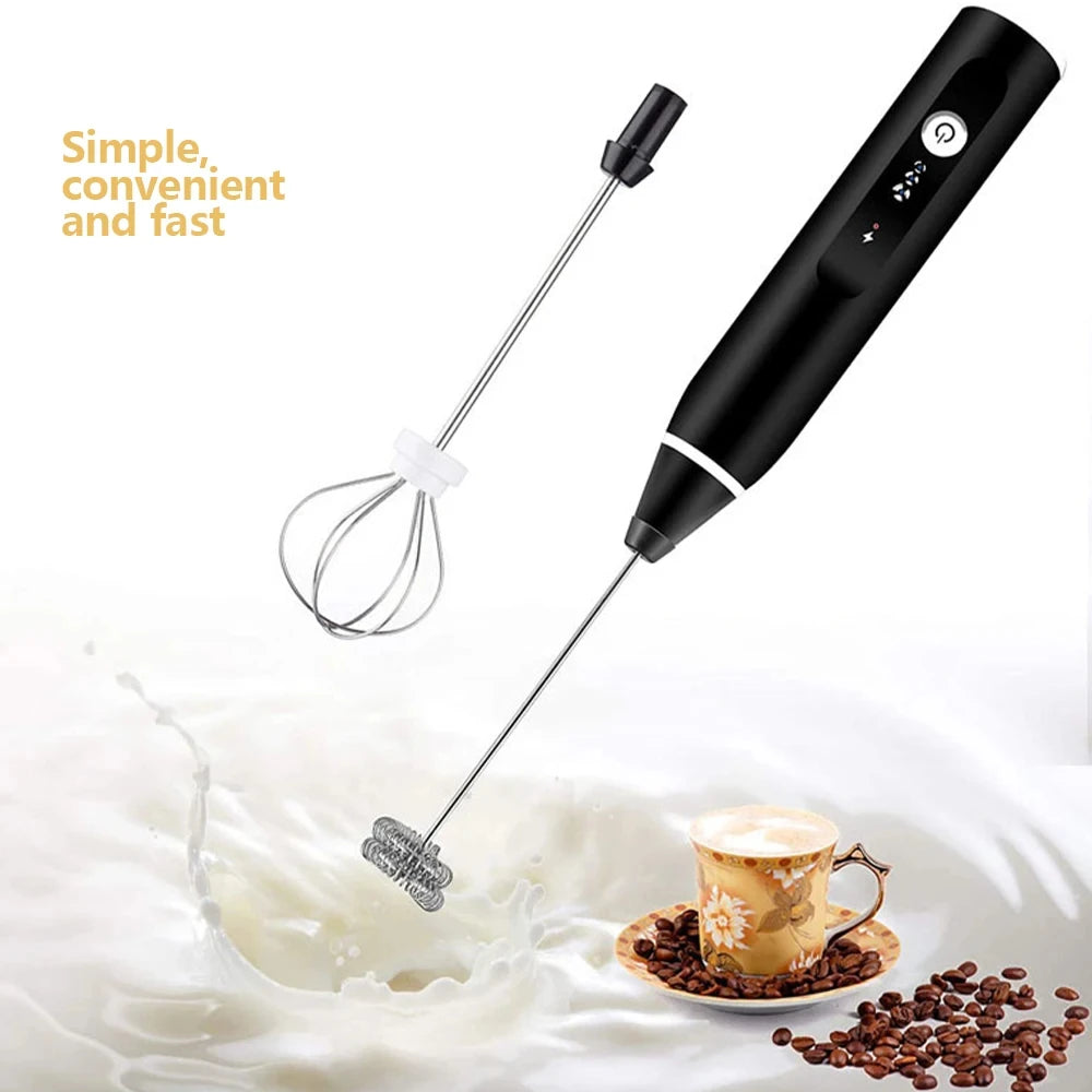 Espumador de Leche Eléctrico, Batidor de Huevos, Mezclador de Café y Leche Portátil Recargable de Doble Varilla de 3 Velocidades, Herramienta de Repostería, Espumador de Crema