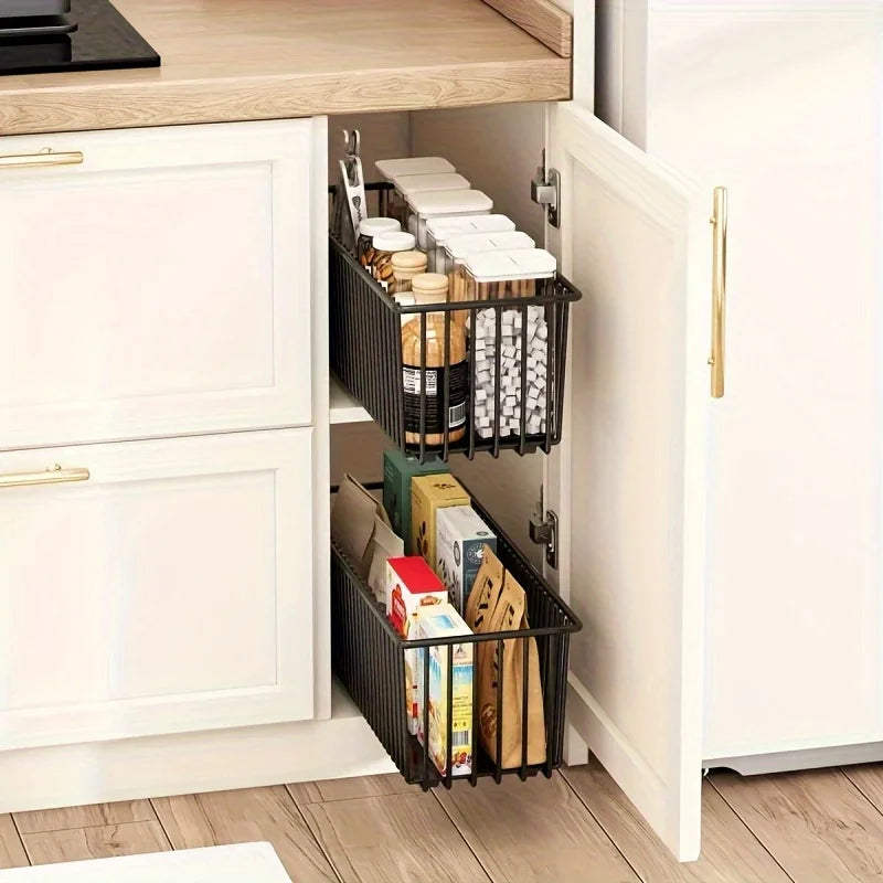 Cesta organizadora extraíble para gabinete, caja de almacenamiento con cajón deslizante debajo del fregadero, estante deslizante para aparador de cocina