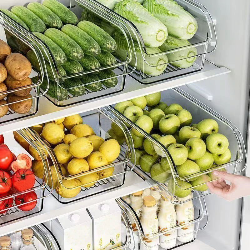 Clear Refrigerator Organizer Bins for Eggs, Fruits, Vegetables & Snacks
