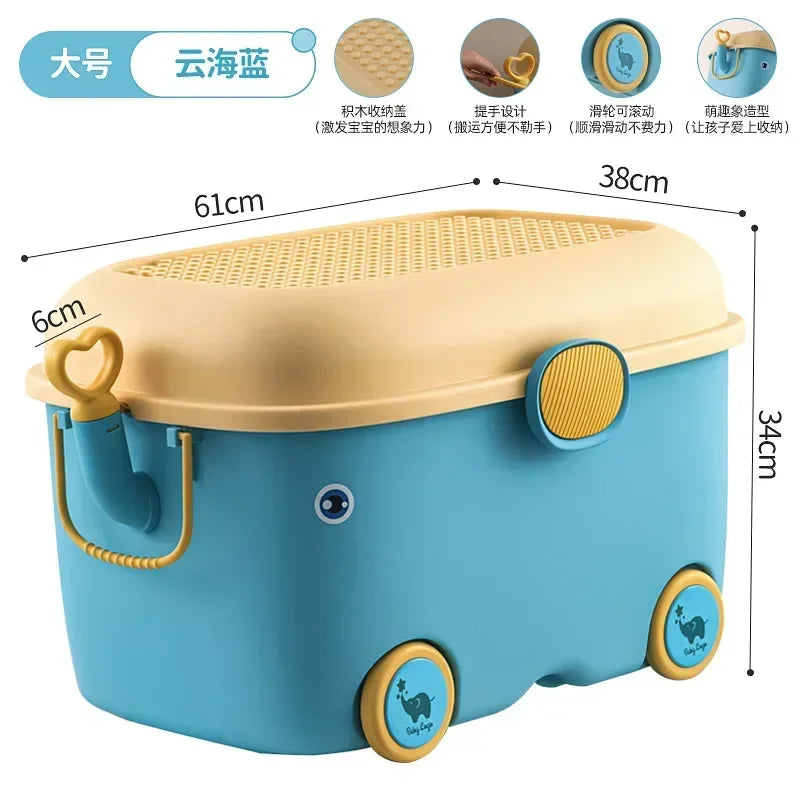 Kids Toy Storage Box with Wheels – Large Dustproof Organizer Bin for Toys, Clothes, Books & Building Blocks