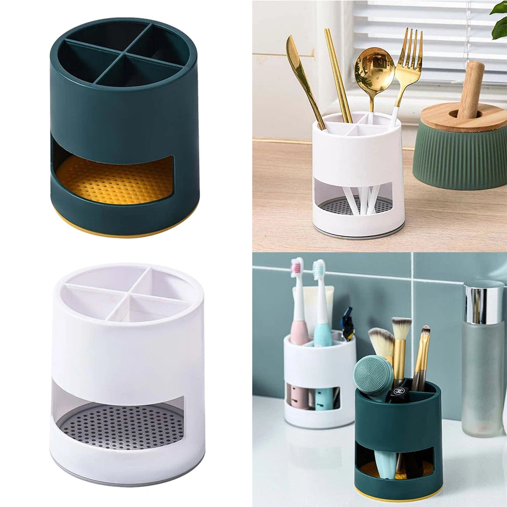 Multi-Purpose Toothbrush Holder with Drain Tray & Storage Organizer