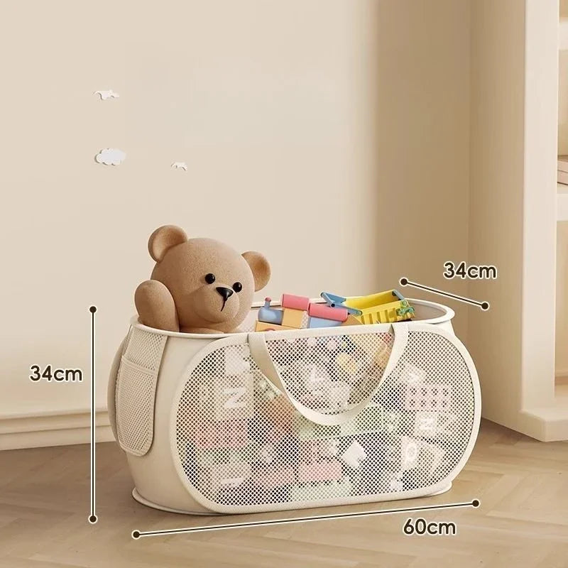 Large Capacity Toy Storage Basket – Portable Canvas Organizer Bin for Plush Toys, Laundry & Household Storage