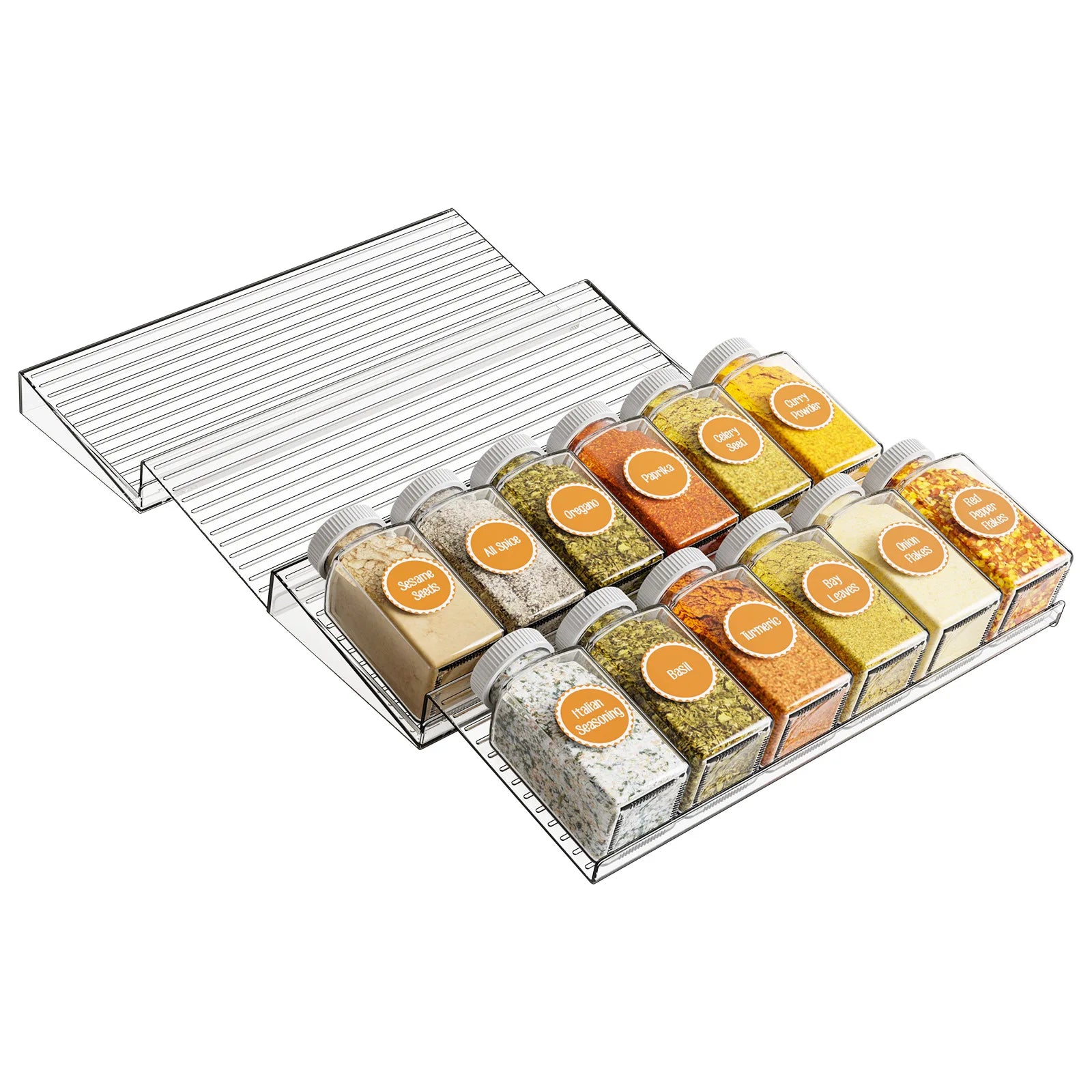 Organizador de cajones para especias extensible de 2 piezas, organizador de cocina de plástico, almacenamiento duradero que ahorra espacio para gabinetes, encimeras