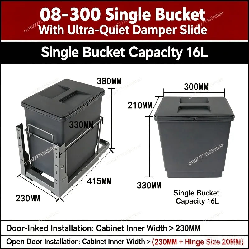 Pull-Out Hidden Kitchen Trash Can with Lid for Cabinet Storage & Waste Sorting