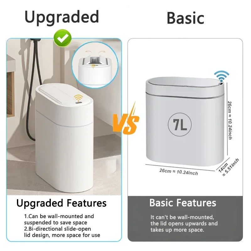 7/9L Automatic Sensor Trash Can with Lid | Wall Mounted Narrow Waste Bin for Kitchen & Bathroom