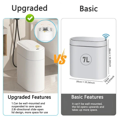 Wall mounted narrow trash bin with automatic sensor lid