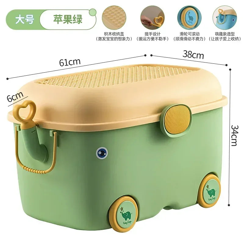 Kids Toy Storage Box with Wheels – Large Dustproof Organizer Bin for Toys, Clothes, Books & Building Blocks