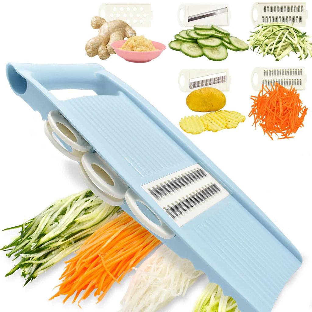 Mandolina 5 en 1 para cocina, cortador de verduras multihoja para patatas fritas, cortador de verduras, cortador de juliana