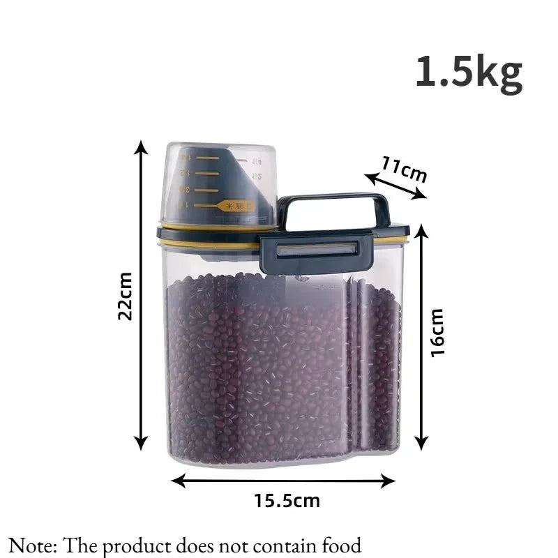1 Contenedor Hermético para Alimentos de Mascotas, 1.5kg/2kg con Taza, Tarro Sellado de Plástico para Alimentos Secos para Perros y Gatos, Incluye Cuchara Medidora