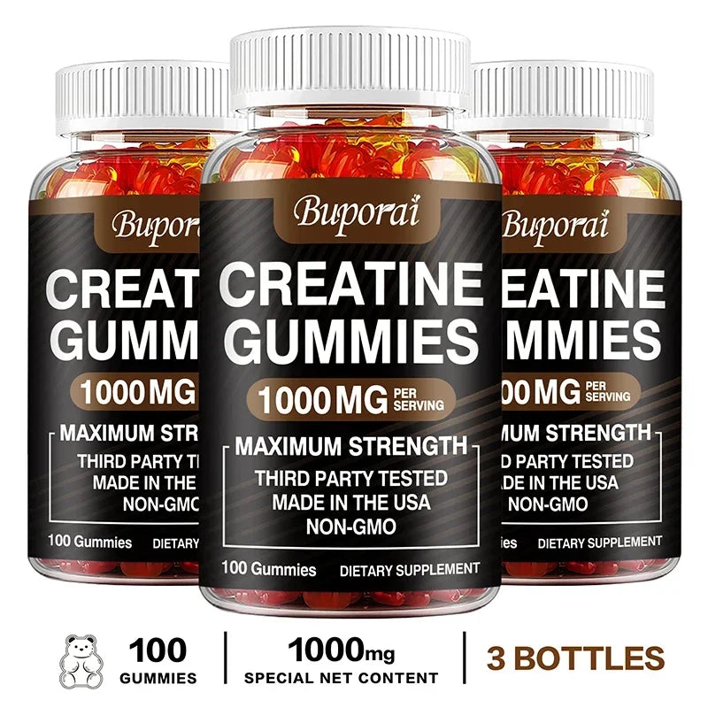 Creatine Monohydrate Gummies for Adults – Strawberry Flavor Supplement for Muscle Strength, Athletic Performance & Workout Support