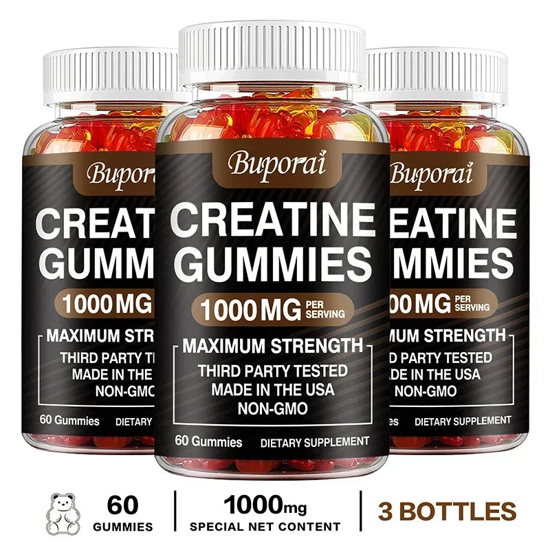 Creatine Monohydrate Gummies for Adults – Strawberry Flavor Supplement for Muscle Strength, Workout Performance & Recovery Support