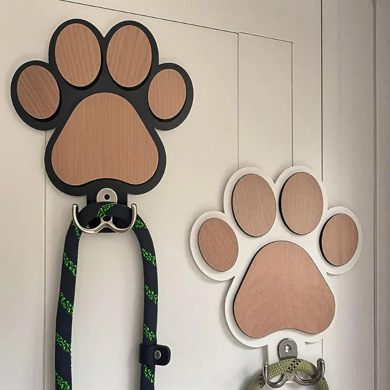Colgador de correa de perro de madera con huella de pata para collares y abrigos, gancho de pared de madera con diseño de huella de pata, soporte de correa con gancho de garra, regalo para amantes de los perros