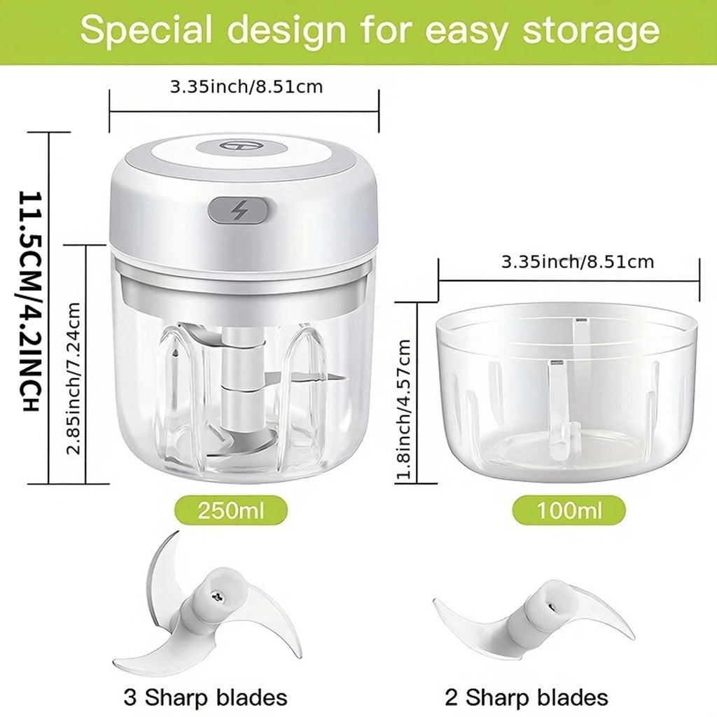 Picador de Alimentos Eléctrico Mini Picador de Ajo Machacador USB Portátil Picadora de Carne para Gadgets de Cocina