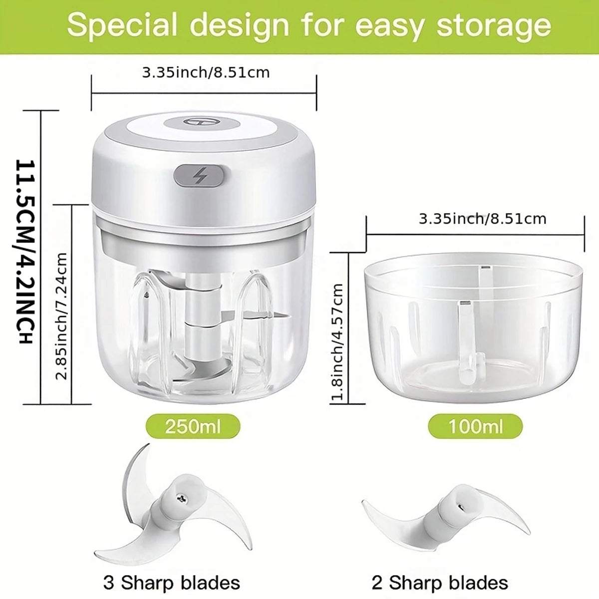Picador de Alimentos Eléctrico Mini Picador de Ajo Machacador USB Portátil Picadora de Carne para Gadgets de Cocina