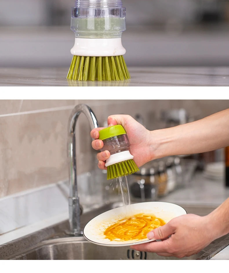 Soap Dispensing Dish Brush with Replaceable Head & Storage Stand